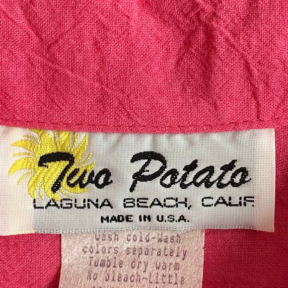 Vtg 80s 90s Two Potato Button Down Tie Back Short Sleeve Maxi Dress XL Pink NOS - Picture 15 of 16